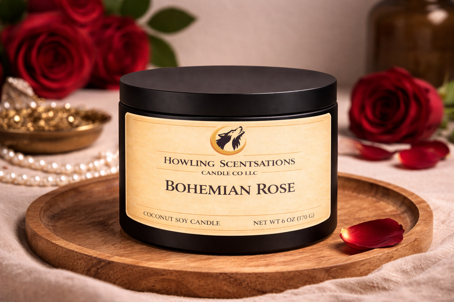 Moonveil Rose 6 oz Coconut Soy Candle - Fresh Rose & Citrus Rose Candle