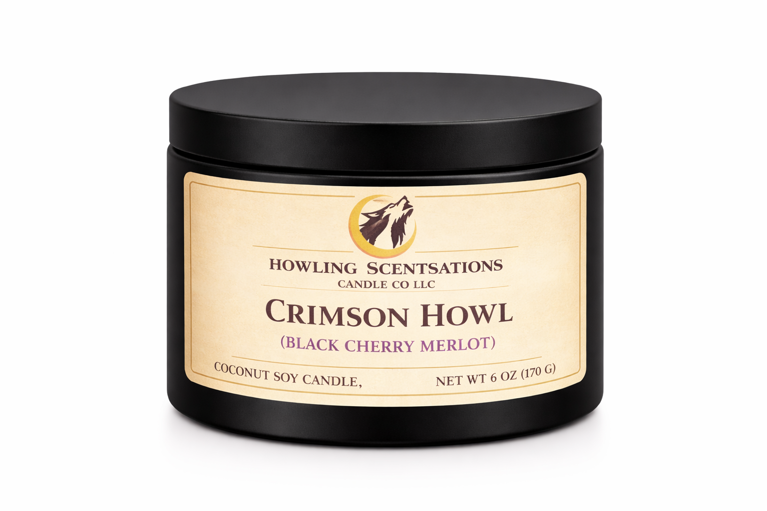 Crimson Howl Cherry Candle – 6 oz Coconut Soy Candle in Black Cherry Merlot Scent