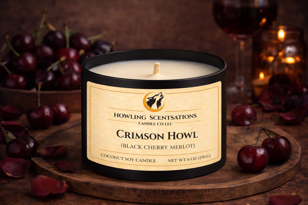 Crimson Howl Cherry Candle – 6 oz Coconut Soy Candle in Black Cherry Merlot Scent