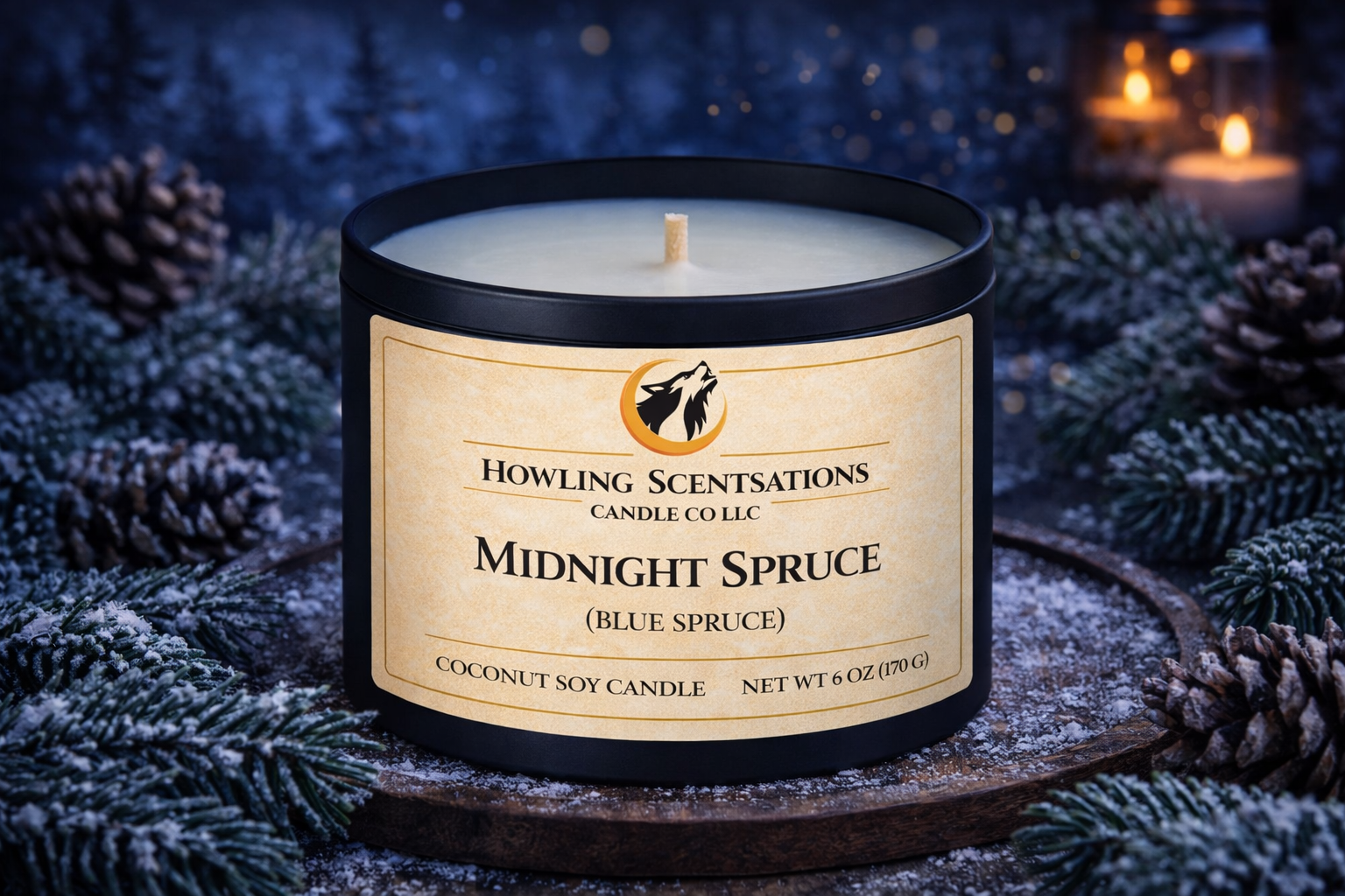 Midnight Spruce – 6 oz Spruce Candle with Cool Pine & Fresh Evergreen Scent