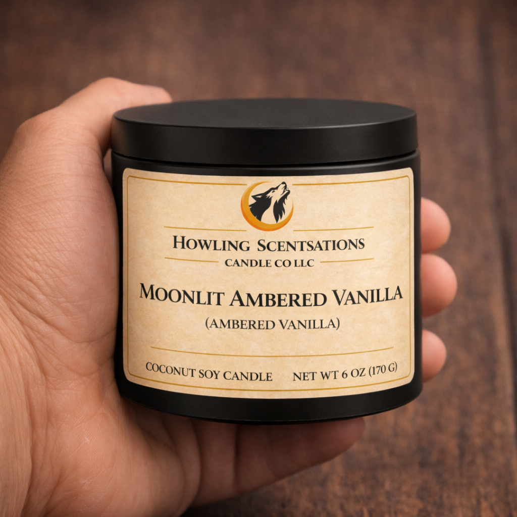 Moonlit Ambered Vanilla – 6 oz Coconut Soy Candle (Warm Vanilla & Amber)