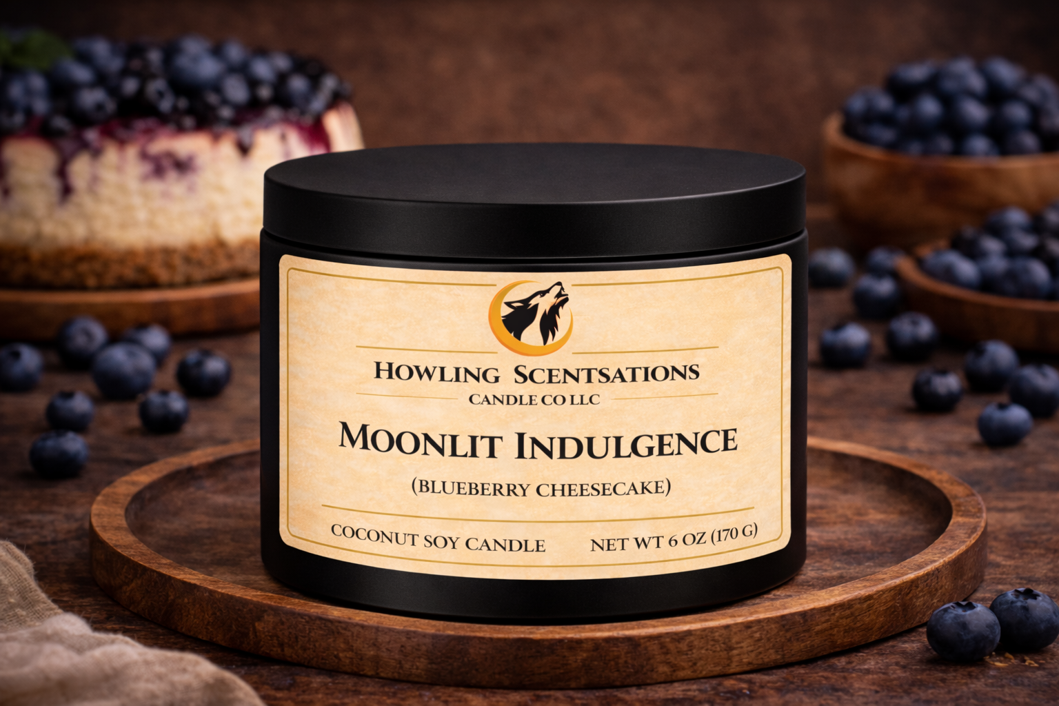 Moonlit Indulgence Blueberry Cheesecake Candle – 6 oz Coconut Soy Candle
